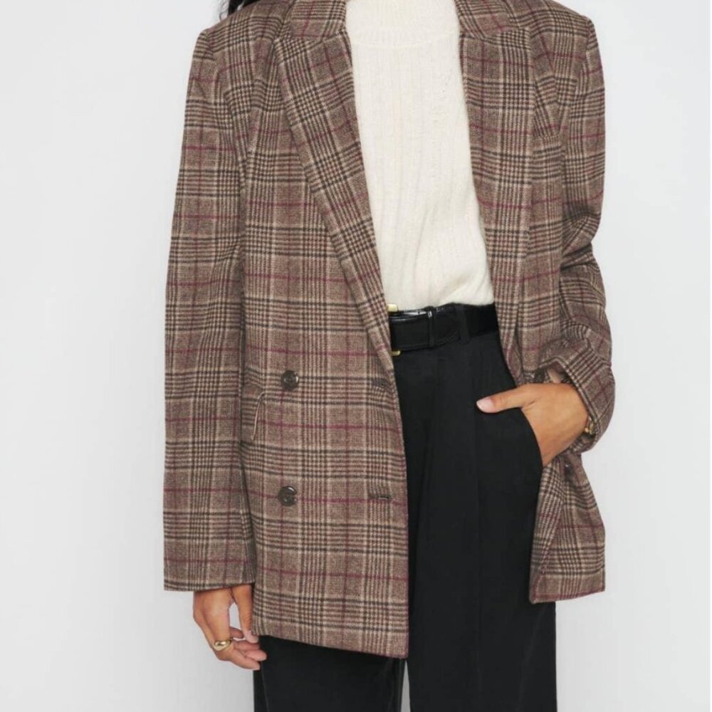 Reformation Winston Plaid Double Breasted Blazer Jacket Size XS